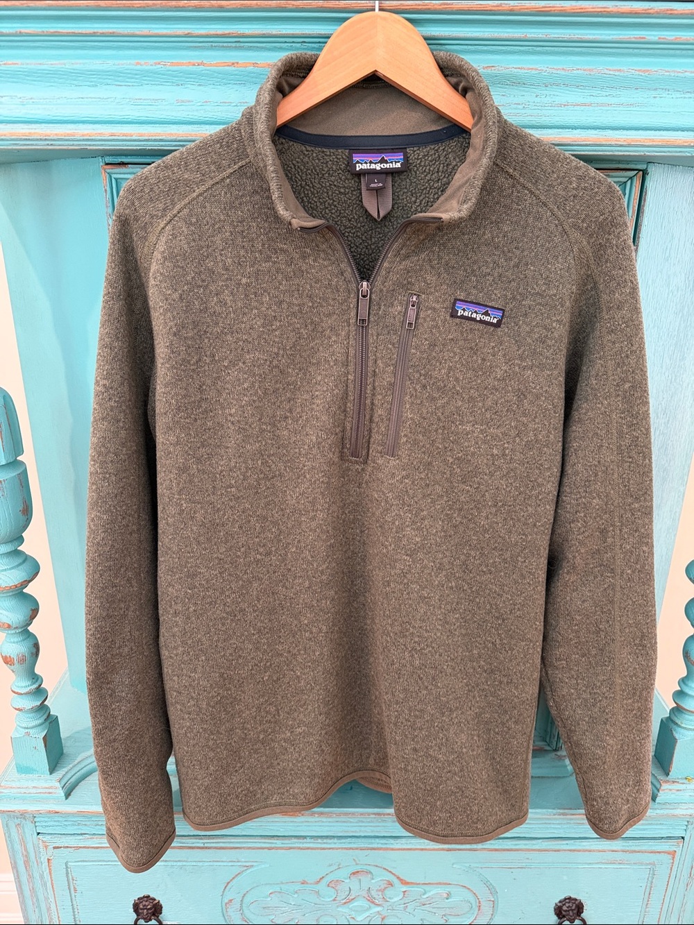 Patagonia Men's Large Olive Quarter-Zip Fleece Pullover